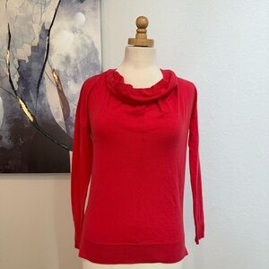 Ann Taylor Red Sweater with Ruffled Collar